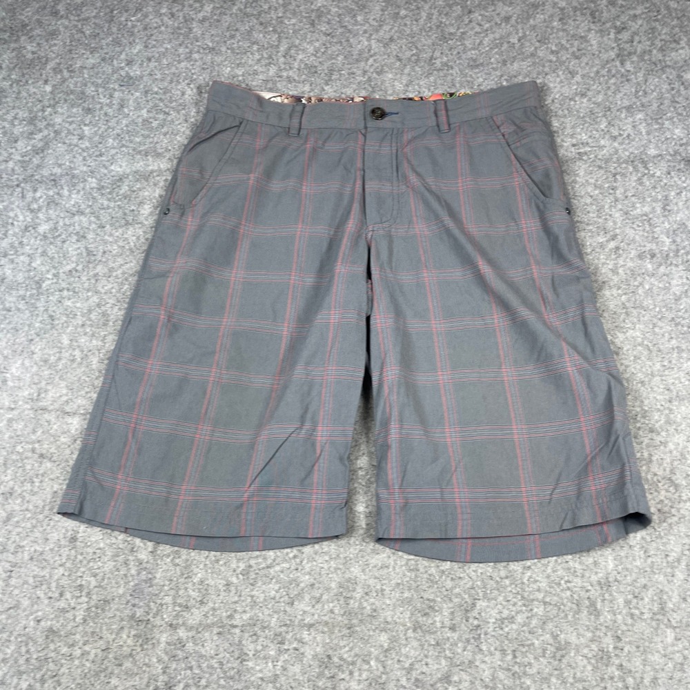 Lululemon Kung Fu Shorts Mens 36 Gray Red Plaid Dragon Print Waistband 11 Inseam